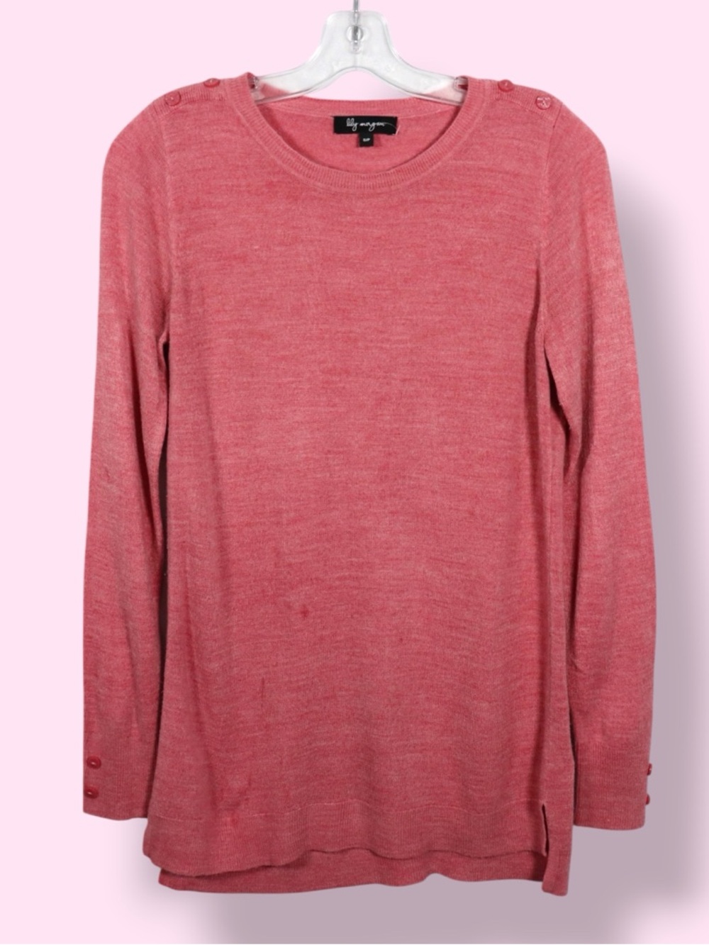 Lily Morgan Pink Lightweight Knit Long Sleeve Top Size Small
